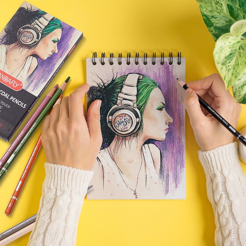PANDAFLY Professional Colored Charcoal Pencils Drawing Set  Skin Tone Colored Pencils  Pastel Chalk Pencils for Sketching  Shading  Coloring  Layering & Blending  12 Colors - Image 4